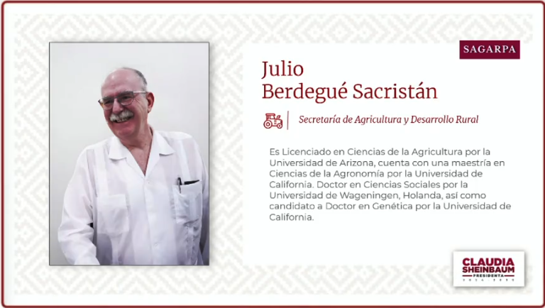 Julio Berdegué Sacristán será el Secretario de Agricultura y Desarrollo Rural.